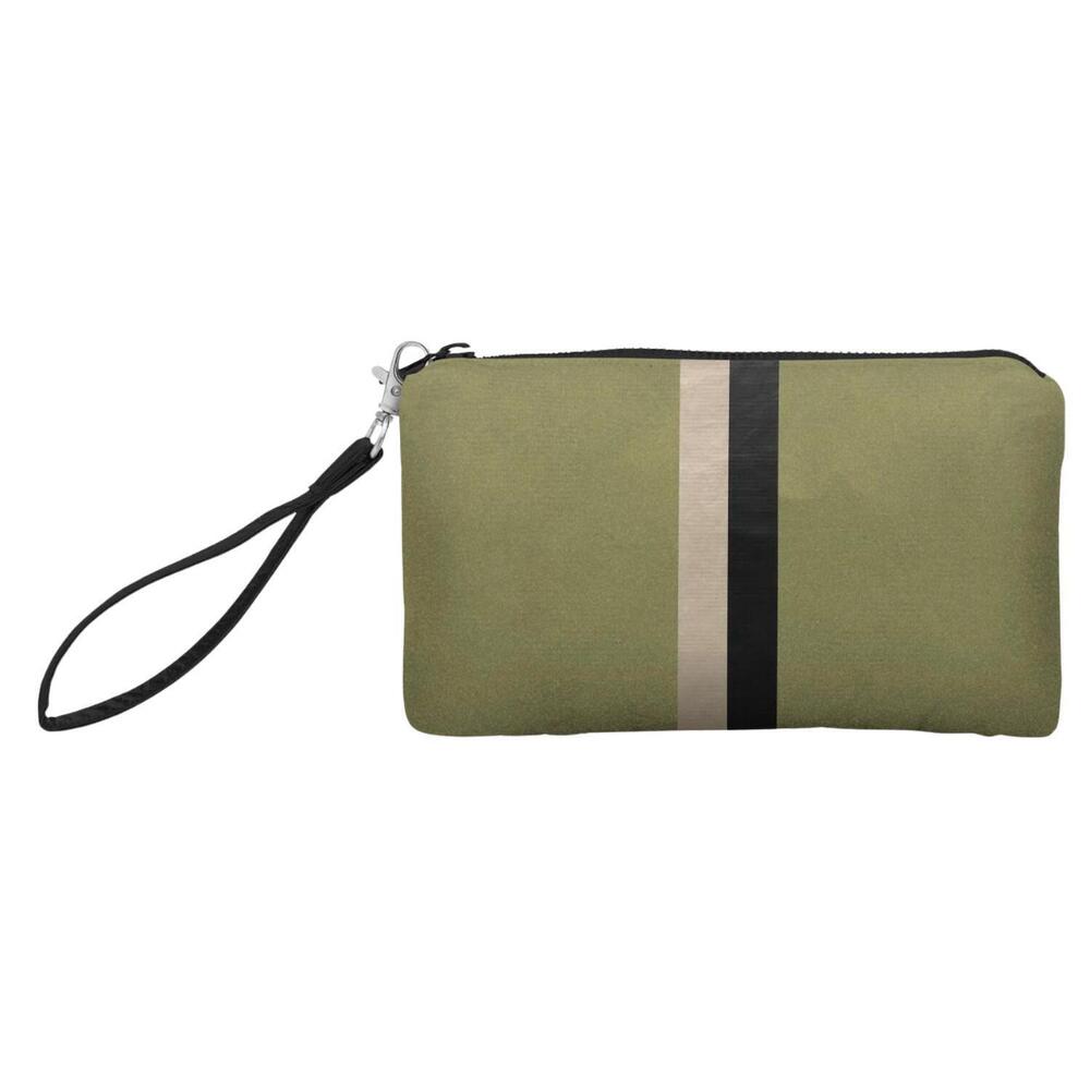 NEW HI LOVE TRAVEL zip wristlet in shimmer army green
